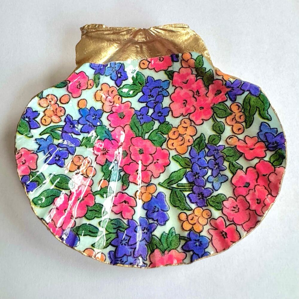 Pink and Purple Lilly Floral Seashell Trinket Dish